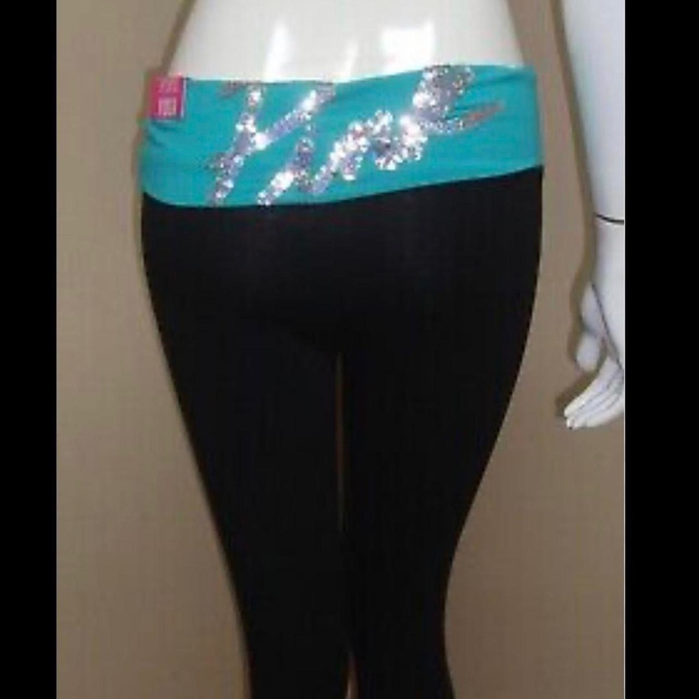 ⚠️SOLD⚠️Early 2000s VS PINK Sequin Teal Foldover Leggings